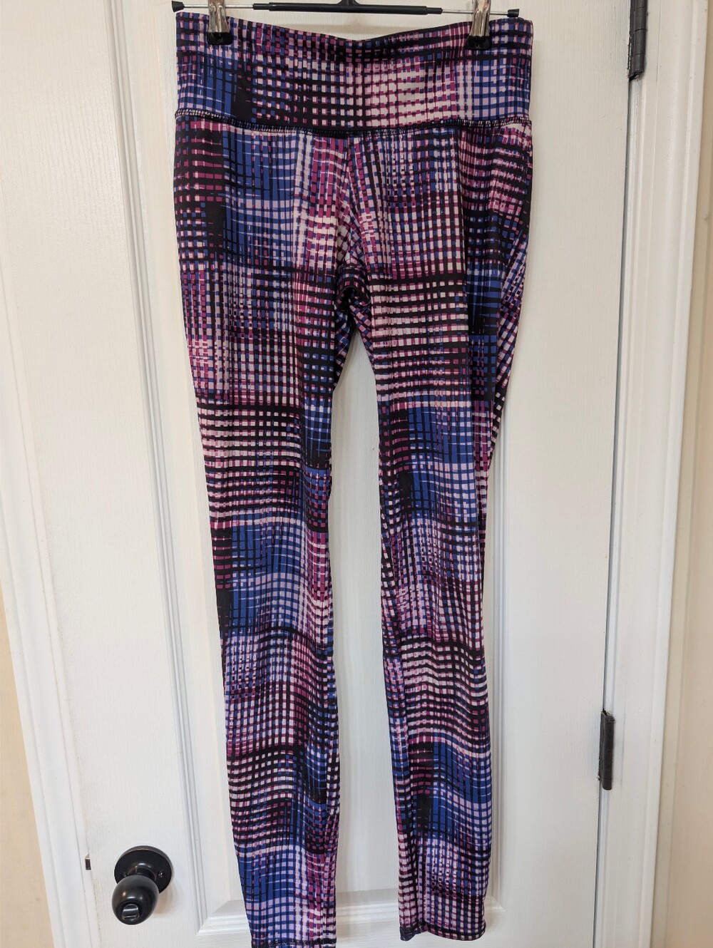 Kristin Nicole High-Rise Grid-Print Leggings - Purple, Blue and Black